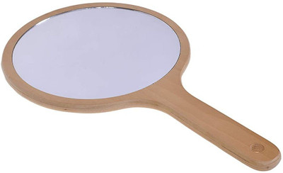 Scarlet Line Professional Series One Sided Round Hand Mirror with Wooden Handle For Men & Women, 39.5 x 22.5 x 1.5 cm