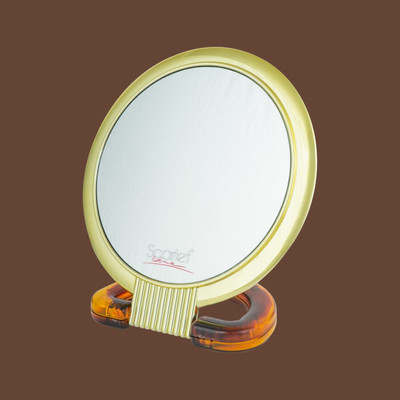 Scarlet Line Professional Series Small Size Round Double Sided Magnifying Makeup Purse Mirror with Handle For Men & Women, 14.5 x 9 x 1 cm