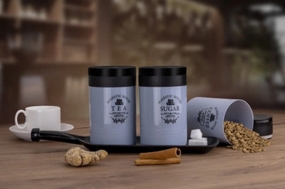 TASTIC Plastic Tea Coffee & Sugar Container  - 800 ml(Pack of 3, Grey)