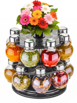 360° Revolving Spice Rack Masala Rack Spice Box Masala Box Masala Container (1 Stand,16 Plastic Bottles With Steel Cap) Set Of 16 Piece Spice Set(Polypropylene)