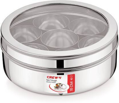 CREW4 SPICE SET WITH SEE THROUGH GLASS SS LID 7 WATI AND 1 SPOON 1 Piece Spice Set(Stainless Steel)