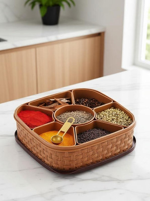 OMORTEX Plastic Masala Box | 7 Compartment Spice Container | Food-Grade Multipurpose Masala Dabba 1 Piece Spice Set(Plastic)
