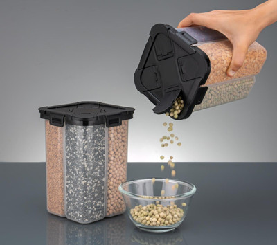 FEEDNIX Plastic Grocery Container  - 2000 ml(Pack of 2, Black)