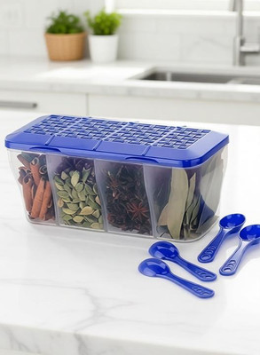 GAJERA AND ASSOCIATES 4 Section masala baox, spice container box, spice box, spice set, pickle jar, pickle container, dry fruit box (blue)-1800ml)-3 1 Piece Spice Set(Plastic)