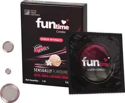 FUNTIME Vanilla Flavored Dotted Condoms | Ribbed & Lubricated for Extra Pleasure Condom(3 Sheets)