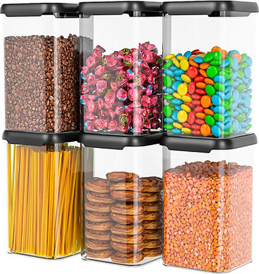 galleyway Plastic Grocery Container  - 1200 ml(Pack of 6, Black)
