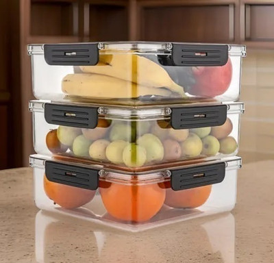 Ecodex Plastic Grocery Container  - 2000 ml(Pack of 3, Black)