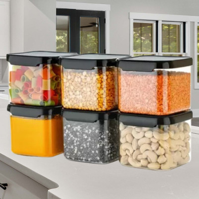 Charmpeak Plastic Grocery Container  - 500 ml(Pack of 6, Black)