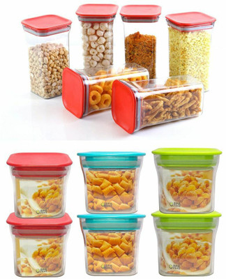 Analog Kitchenware Plastic Grocery Container  - 1100 ml, 550 ml(Pack of 12, Red, Multicolor)