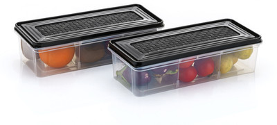 SKYHEART Plastic Fridge Container  - 2000 ml(Pack of 2, Black)