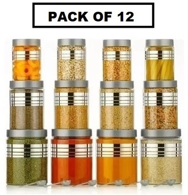 nariya Plastic Grocery Container  - 1200 ml, 650 ml, 350 ml(Pack of 12, Silver)