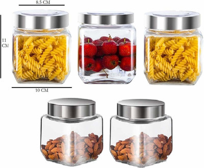 Sueriv Glass Cookie Jar  - 500 ml(Pack of 5, Clear)