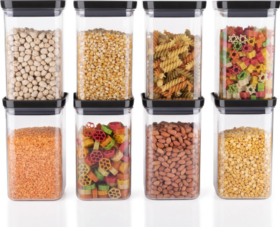 Ecodex Plastic Grocery Container  - 1100 ml(Pack of 8, Black)
