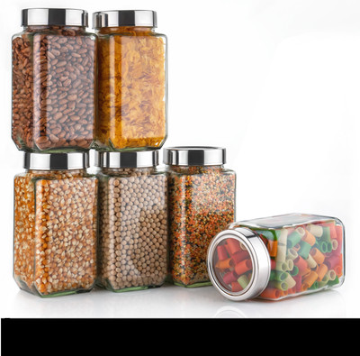 Troxer Glass Grocery Container  - 1000 ml(Pack of 6, Clear)