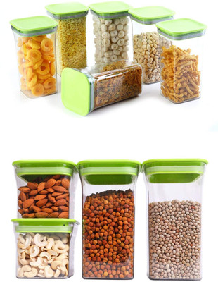 Analog Kitchenware Polypropylene Grocery Container  - 1100 ml, 550 ml(Pack of 10, Green)