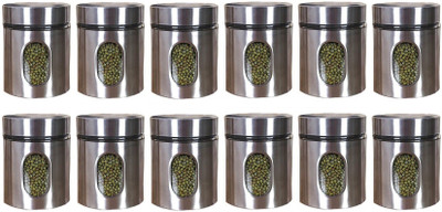 KROTEL Glass Grocery Container  - 350 ml(Pack of 12, Silver)