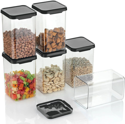 RABBITO Plastic Grocery Container  - 1100 ml(Pack of 6, Black)