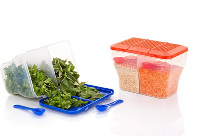 MAGICSPOON Polypropylene Fridge Container  - 2000 ml(Pack of 2, Orange, Blue)