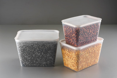 DECODAZZ Plastic Fridge Container  - 1100 ml, 1500 ml, 2200 ml(Pack of 3, White)