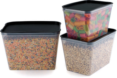 OMORTEX Plastic Utility Container  - 1100 ml, 1500 ml, 2200 ml(Pack of 3, Black, Clear)