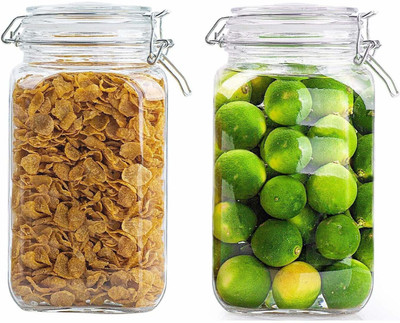 Sueriv Glass Grocery Container  - 1800 ml(Pack of 2, Clear)