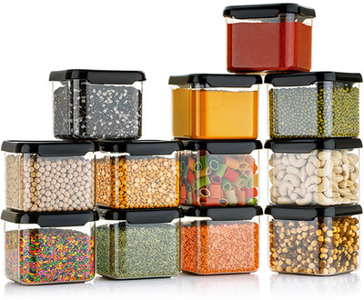 GRCOXZ Plastic Grocery Container  - 500 ml(Pack of 12, Black)