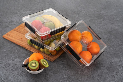 Zubix Plastic Fridge Container  - 2000 ml(Pack of 3, Black)