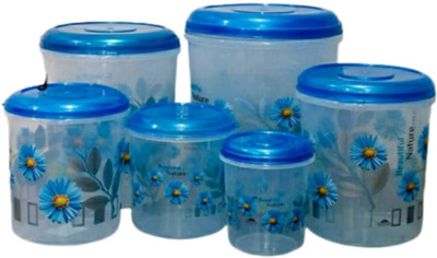 Veksin Plastic Grocery Container  - 1000 ml, 2000 ml, 3000 ml, 6000 ml, 8000 ml, 12000 ml(Pack of 6, Blue)