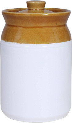 Raj Royal Ceramic Pickle Jar  - 1 L(White, Brown)
