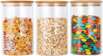 Sueriv Glass Grocery Container  - 1000 ml(Pack of 3, Clear)