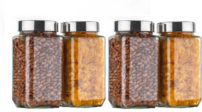 PANEL'S Glass Grocery Container  - 1000 ml(Pack of 4, Clear)