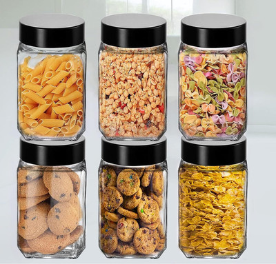 Coozico Glass Utility Container  - 1000 ml(Pack of 6, Black)