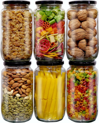 PANEL'S Glass Grocery Container  - 1100 ml(Pack of 6, Clear)