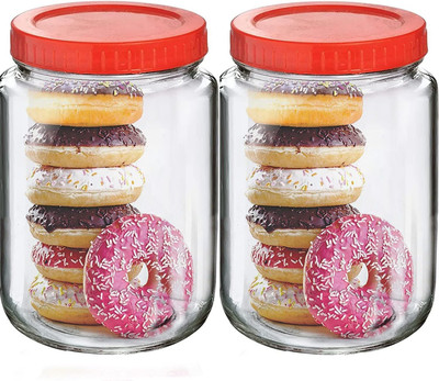 NITYANAVIN Glass Tea Coffee & Sugar Container  - 2000 ml(Pack of 2, Clear)