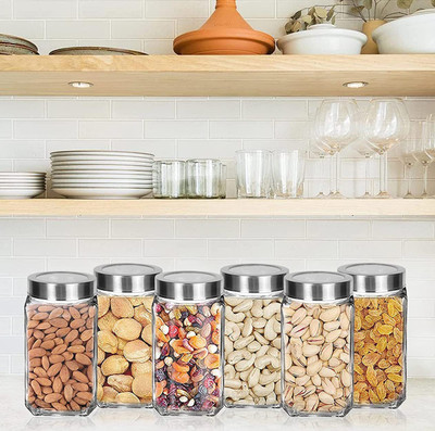 Flipkart SmartBuy Glass Utility Container  - 1000 ml(Pack of 6, Clear)
