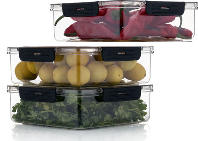 Ecodex Plastic Fridge Container  - 2000 ml(Pack of 3, Black)