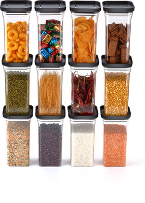 SARAZA Plastic Grocery Container  - 1250 ml(Pack of 12, Black)