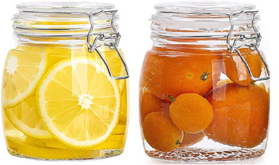 DHARMBHAKTI Glass Grocery Container  - 1000 ml(Pack of 2, Clear)