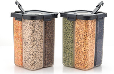 Romp and Role Plastic Grocery Container  - 2000 ml(Pack of 2, Black)