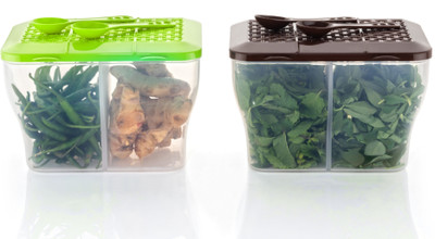 MAGICSPOON Polypropylene Fridge Container  - 2000 ml(Pack of 2, Brown, Green)