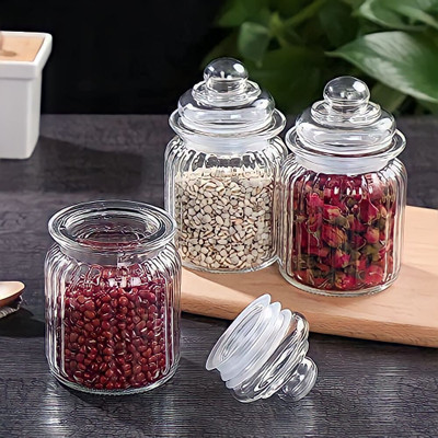Sueriv Glass Cookie Jar  - 350 ml(Pack of 3, Clear)