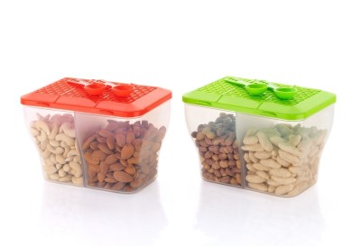 MAGICSPOON Polypropylene Grocery Container  - 2000 ml(Pack of 2, Green, Red)