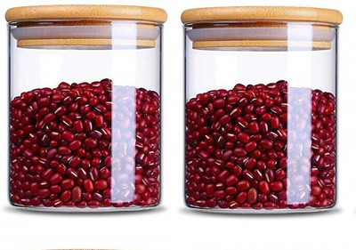 DHARMBHAKTI Glass Grocery Container  - 700 ml(Pack of 2, Clear)