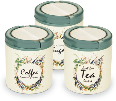 Trueware Plastic Tea Coffee & Sugar Container  - 750 ml, 750 ml, 750 ml(Pack of 3, Green)