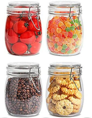 DHARMBHAKTI Glass Grocery Container  - 750 ml(Pack of 4, Clear)