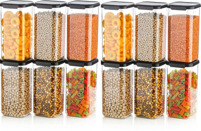 SARAZA Plastic Grocery Container  - 1600 ml(Pack of 12, Black)