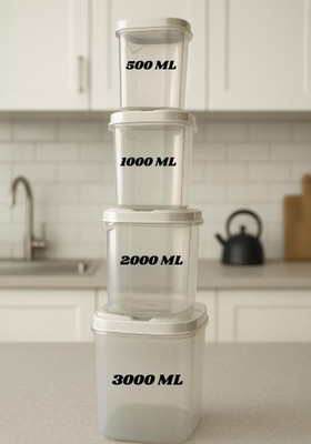Arurum Plastic Grocery Container  - 3000 ml, 2000 ml, 1000 ml, 500 ml(Pack of 4, Transparent)