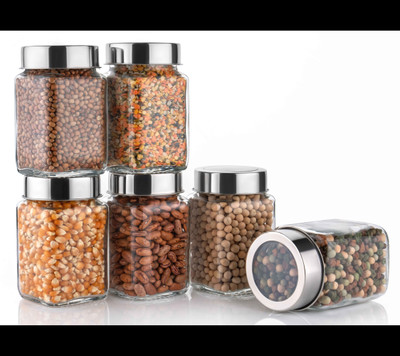 Troxer Glass Grocery Container  - 300 ml(Pack of 6, Silver)