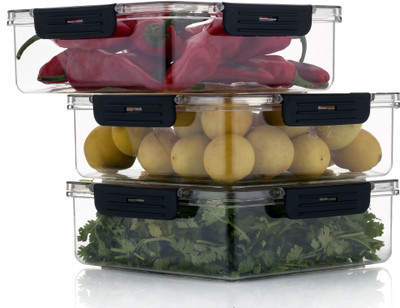 Ecodex Plastic Fridge Container  - 2000 ml(Pack of 3, Black)