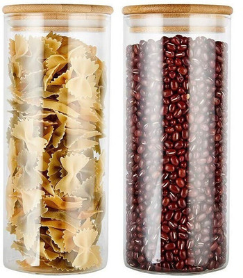 KROTEL Glass Grocery Container  - 1500 ml(Pack of 2, Clear)